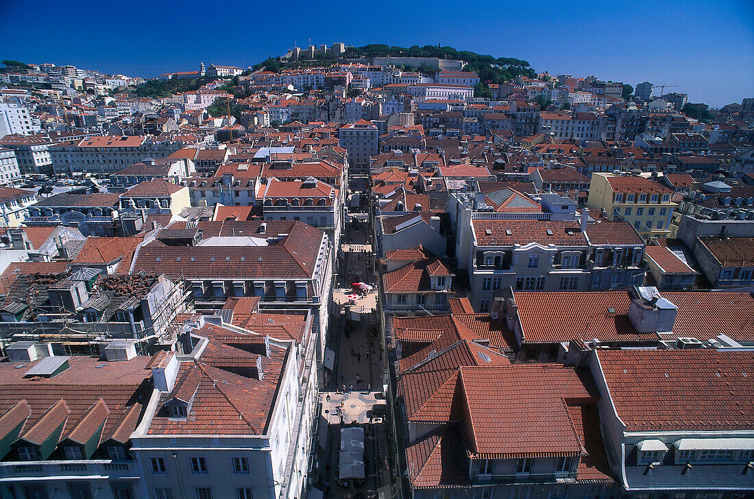 View from Elevador Santa Justa, Baixa & Castelo, Lisbon Portugal