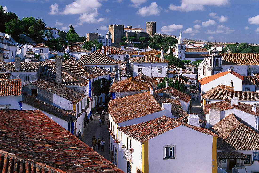 Castletown inside of complete, citywall, Obidos, Portugal