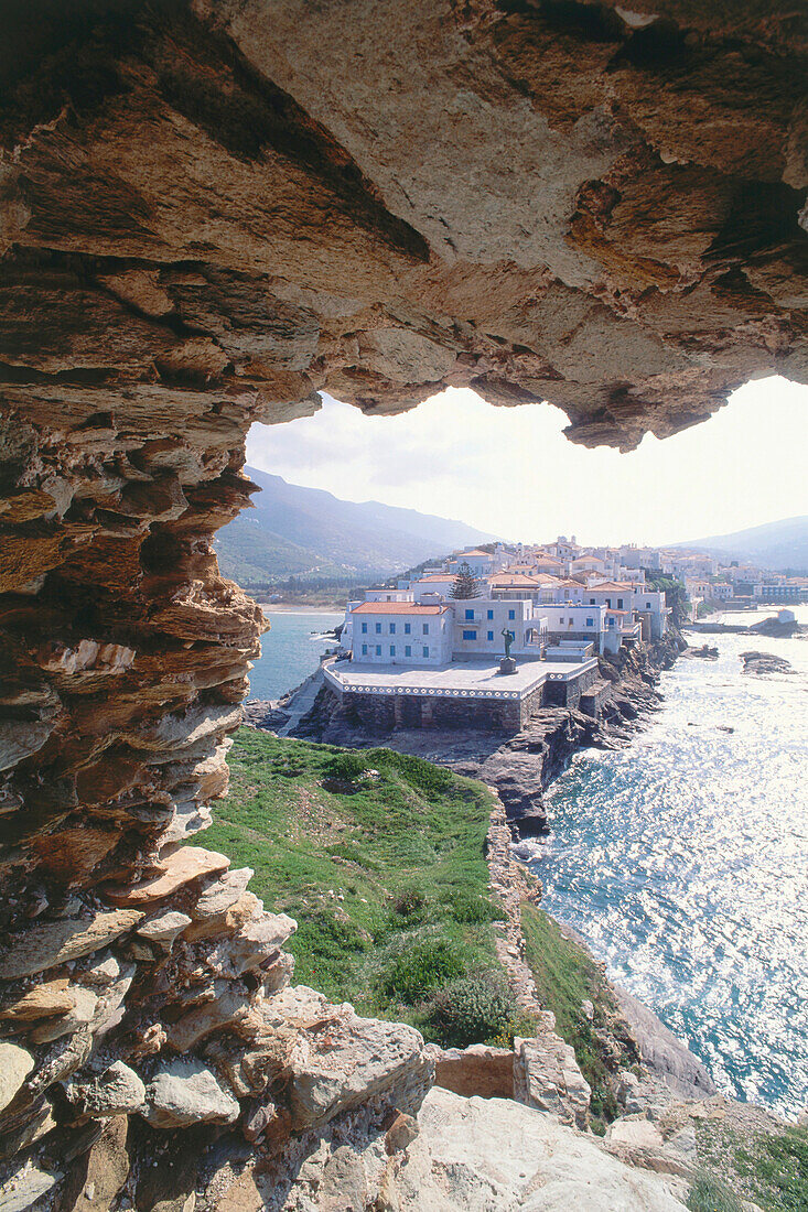 View to Chora from Venetian Fort, Andros, Cyclades, Greece