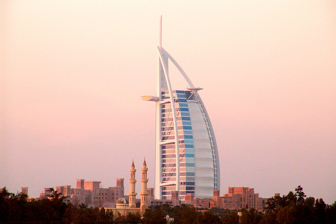 Burj al arab at dusk, Luxury Hotel, Dubai, United Arab Emirates