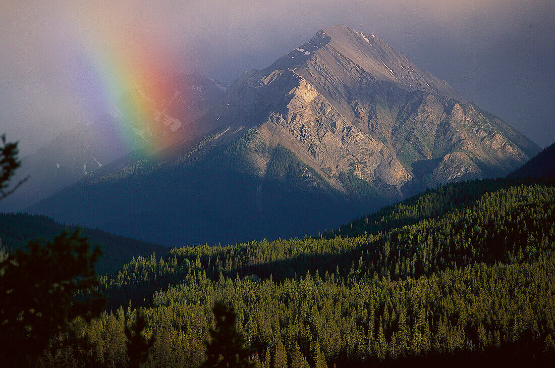 Rainbow over Spray River Valley, Banff NP, Alberta Canada