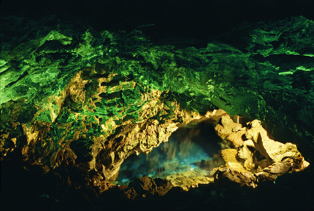 Jameos del Agua, reflection in cave pool, Lanzarote, Canary Islands Spain
