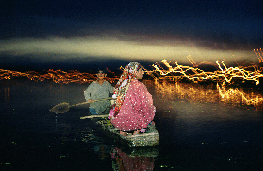 Shikara boat on Dal Lake, Srinagar, Kashmir India, Asia