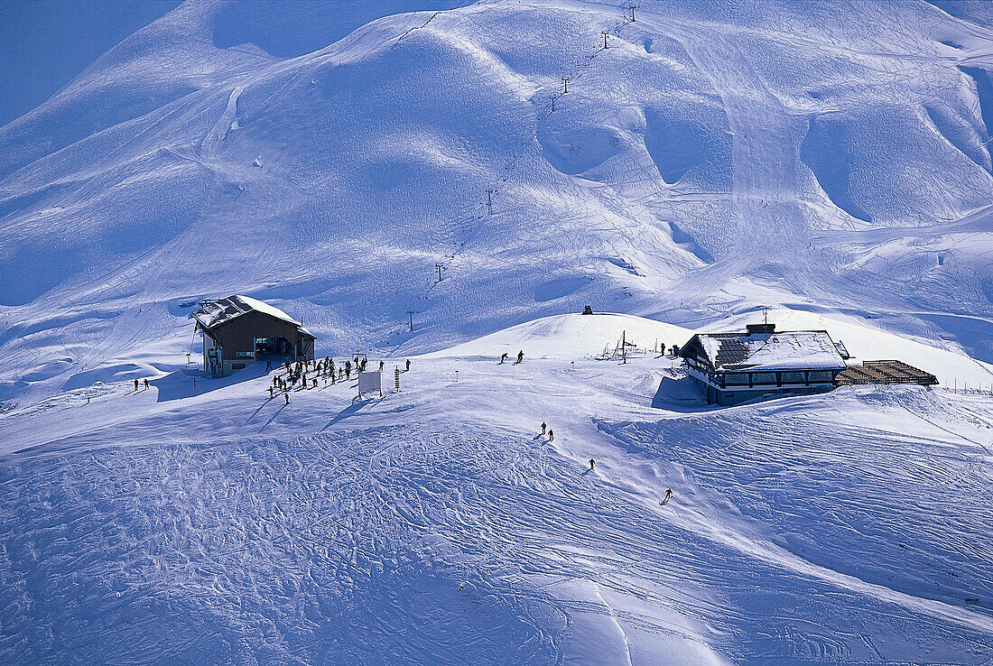 View on mountain station Seekopf, Hexenboden, Arlberg, Tyrol, Austria