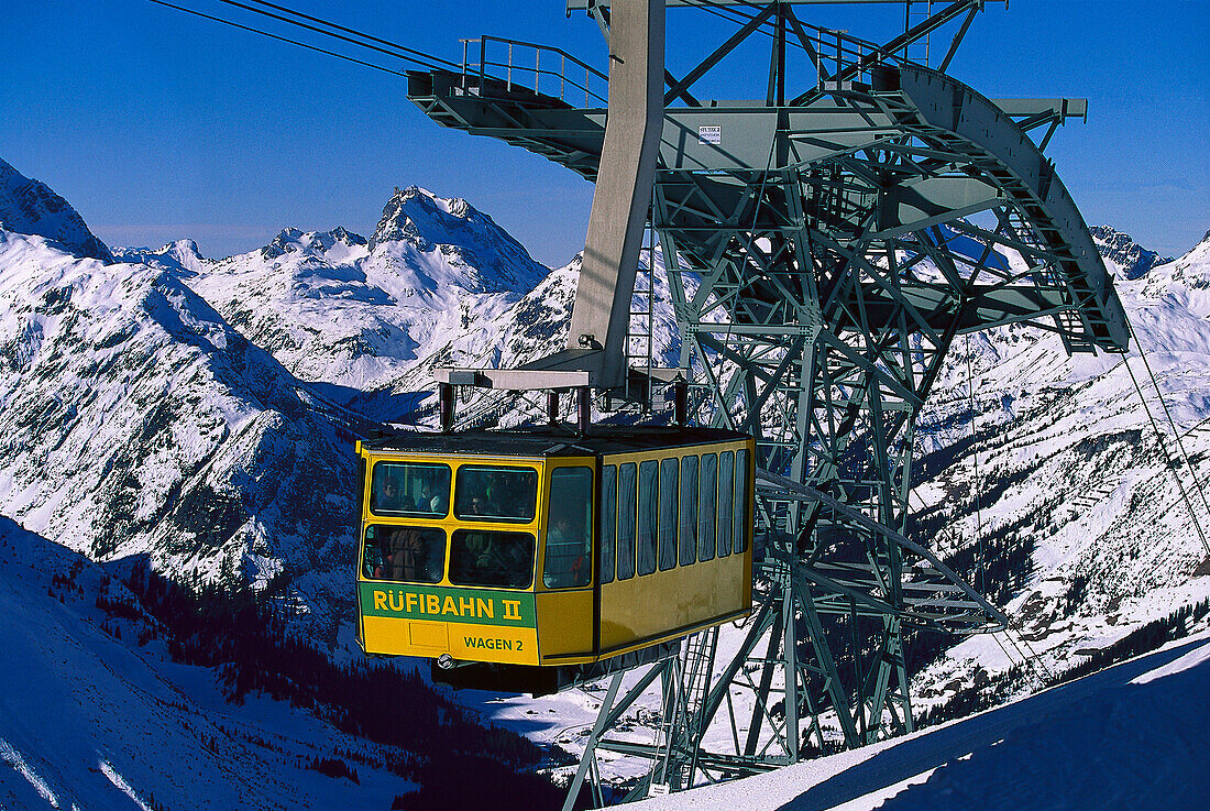 Winter landscape with cable car, Ruefikopfbahn, Lech, Vorarlberg, Austria