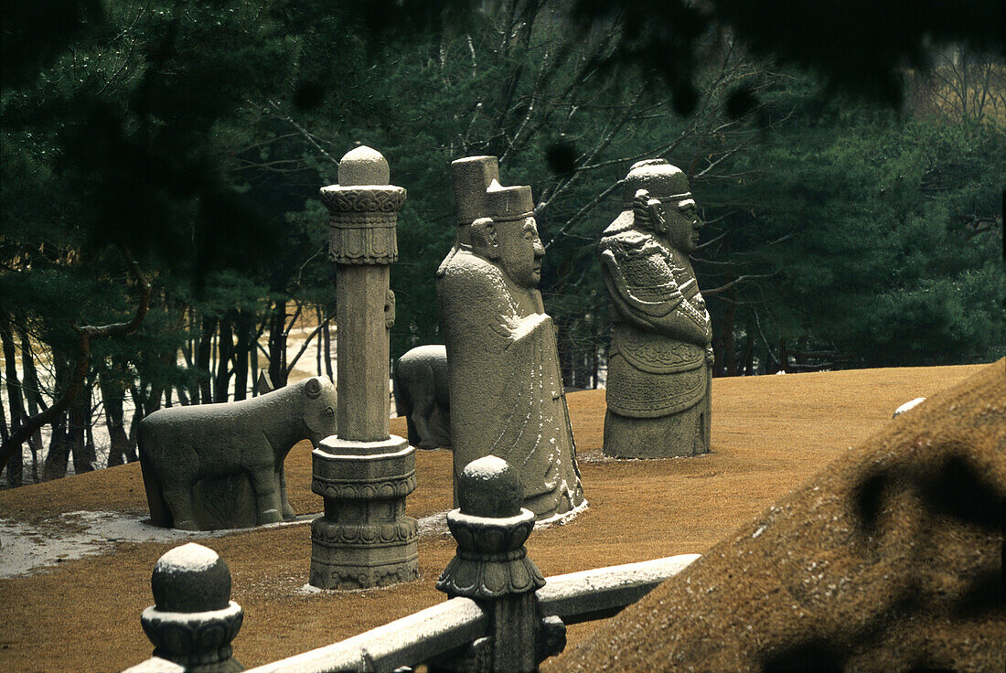Stone guardians at ancient royal tombs, Seoul, South Korea Asia