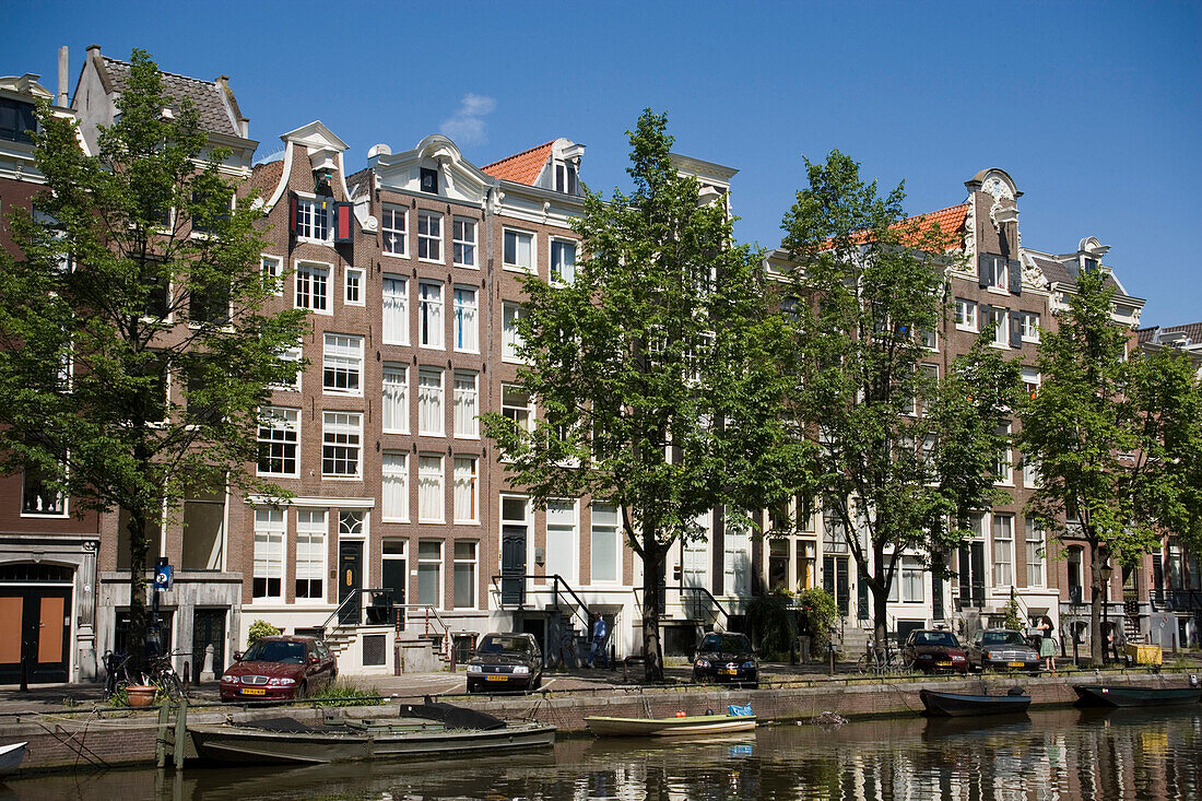 Amsterdam Houses, Singel Gracht, View over Singel Gracht to typical gabled houses, Amsterdam, Holland, Netherlands