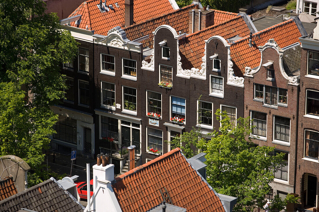 Houses, Jordaan, View from Westerkerk church tower to typical gabled houses in Jordaan, Amsterdam, Holland, Netherlands