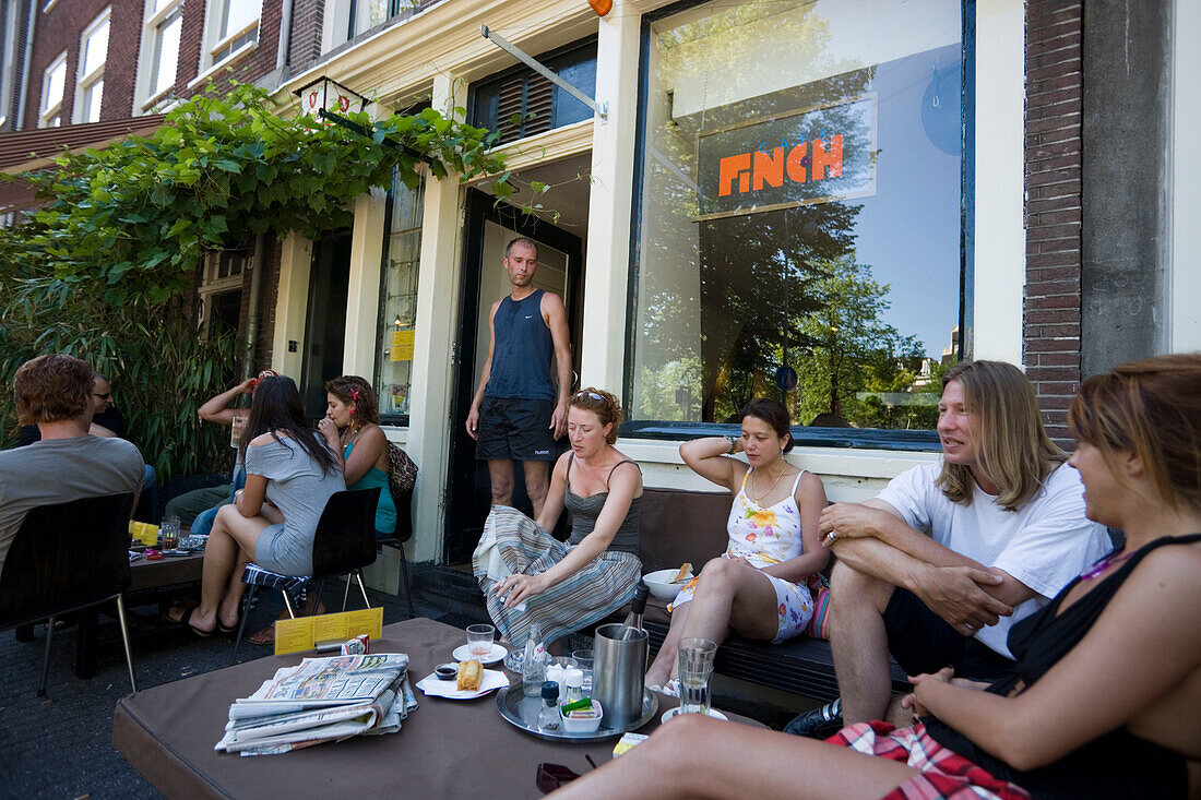 Guests, Cafe Finch, Jordaan, People sitting in open air Cafe Finch, Jordaan, Amsterdam, Holland, Netherlands