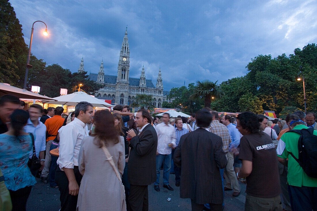 People in front of City Hall during Music Film Festival, Vienna, Austria