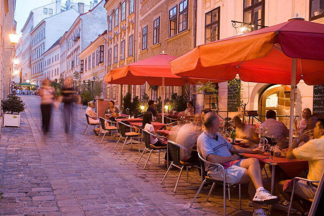 People sitting outside in a typical restaurant, Spittelberg, Vienna, Austria