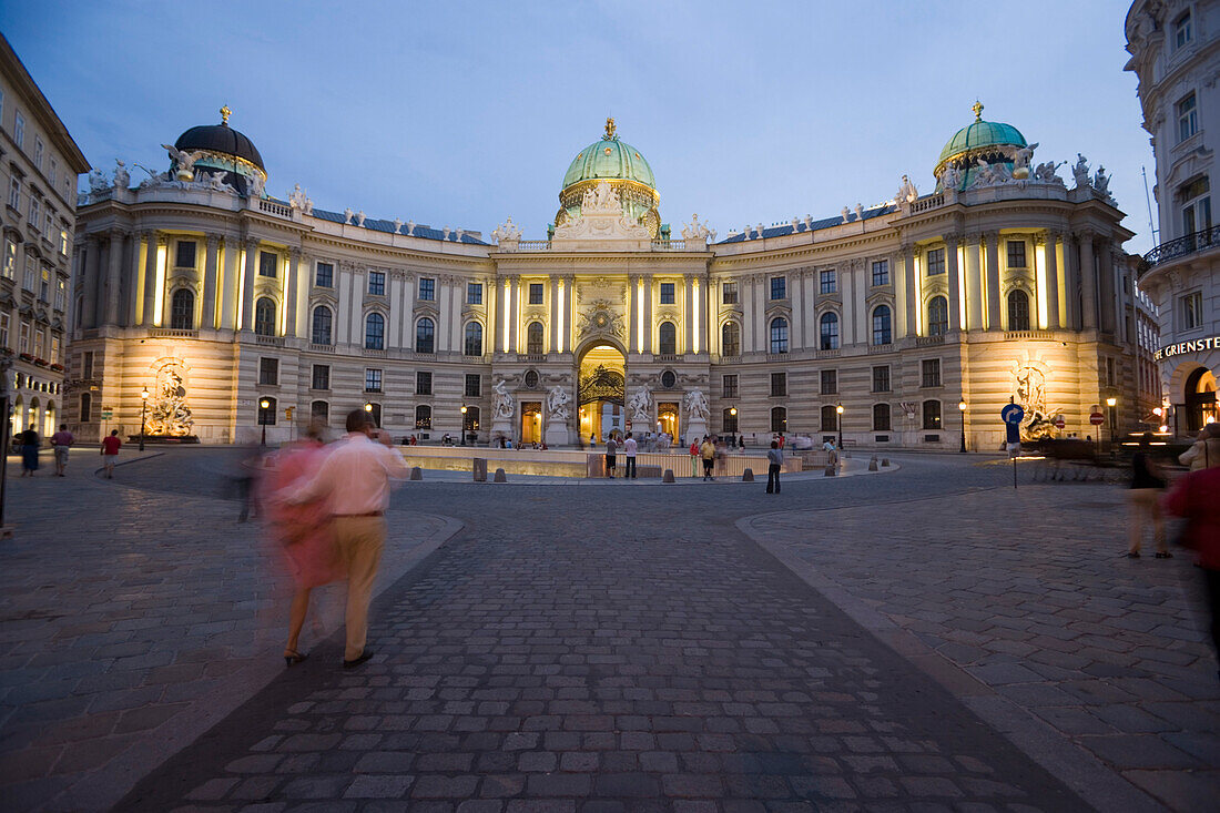 View over Michaelerplatz to Michaelertrakt in the evening, Alte Hofburg, Vienna, Austria