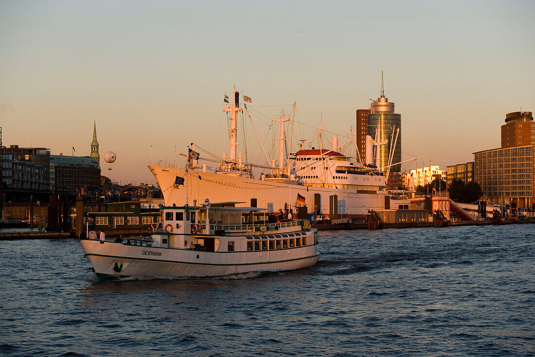 Museum Ship Cap San Diego, View to Cap San Diego, the world's largest seagoing museum ship in the harbour near of the Speicherstadt, Hamburg, Germany