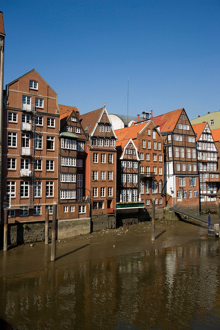 Brick-linded houses at Deichstrasse, Brick-lined houeses at Deichstrasse, breakout of the great fire at 5th May 1842, Nikolaifleet, Hamburg, Germany