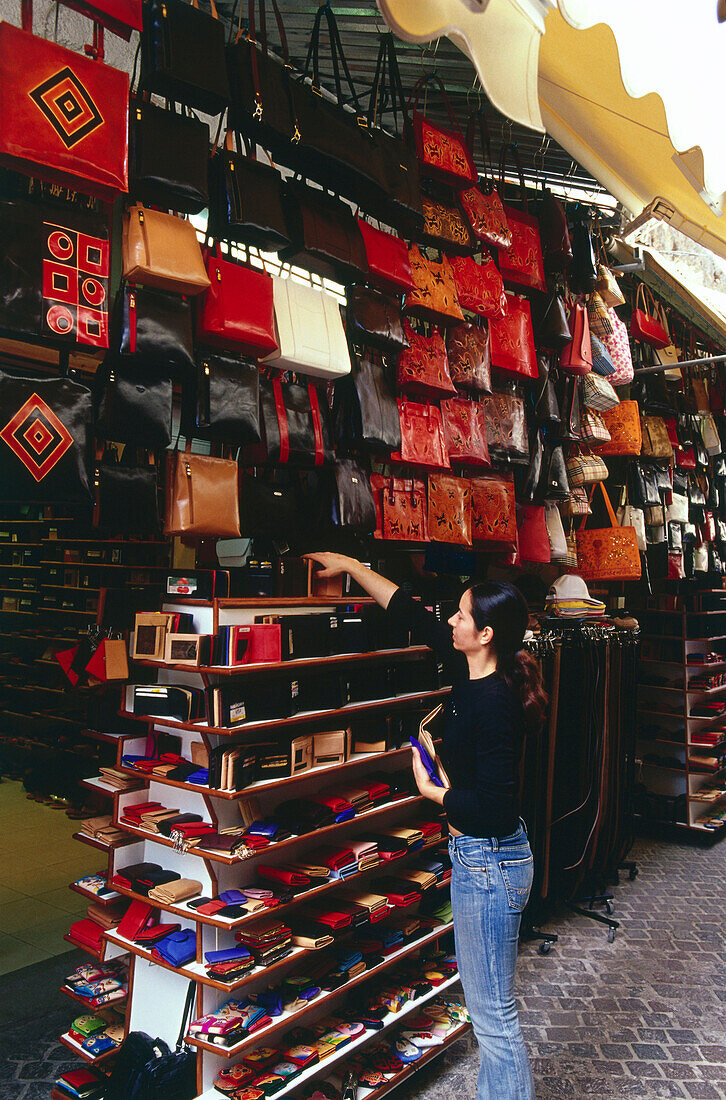 Leather ware, leather alley, Skridlof, Chania, Crete, Greece