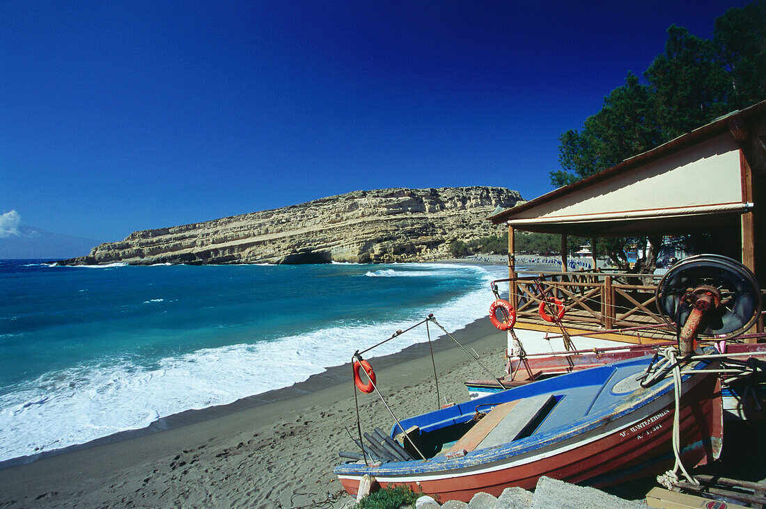 Boot, Strand, Matala, Kreta, Griechenland