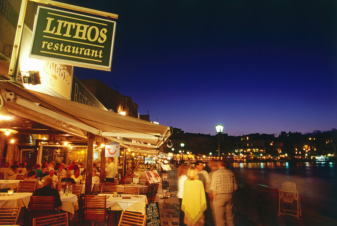 Restaurant, Venetian Harbour, Chania, Crete, Greece