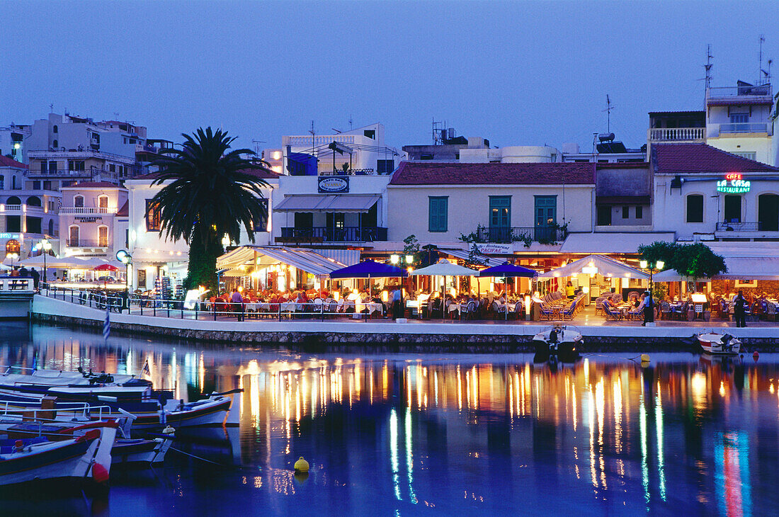 Restaurants at Voulismeni Lake, Ágios Nikolaos, Crete, Greece