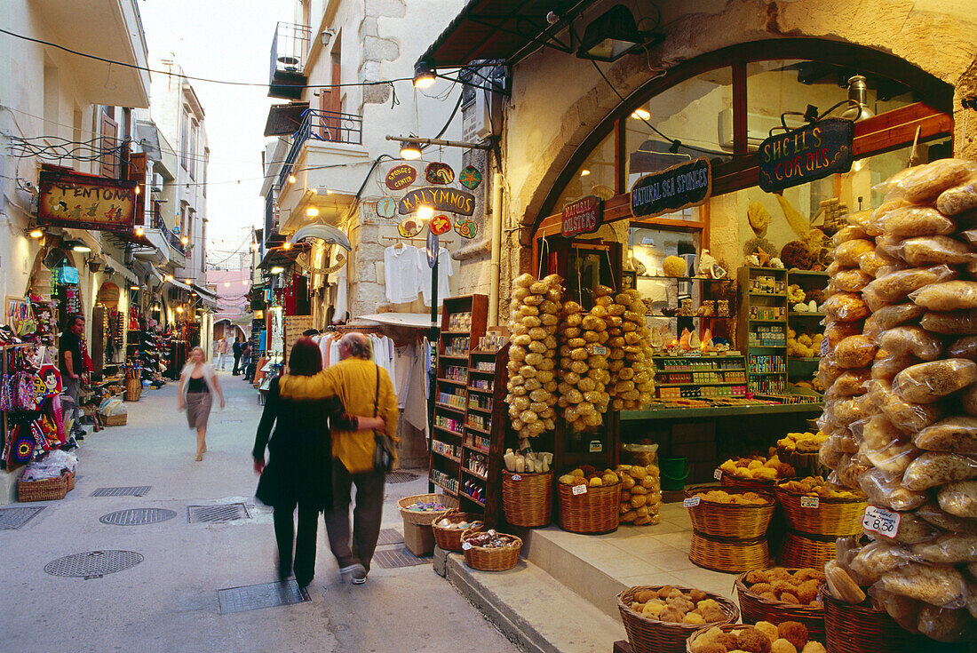 Sponge shop, pedestrian zone, Réthimnon, Crete, Greece