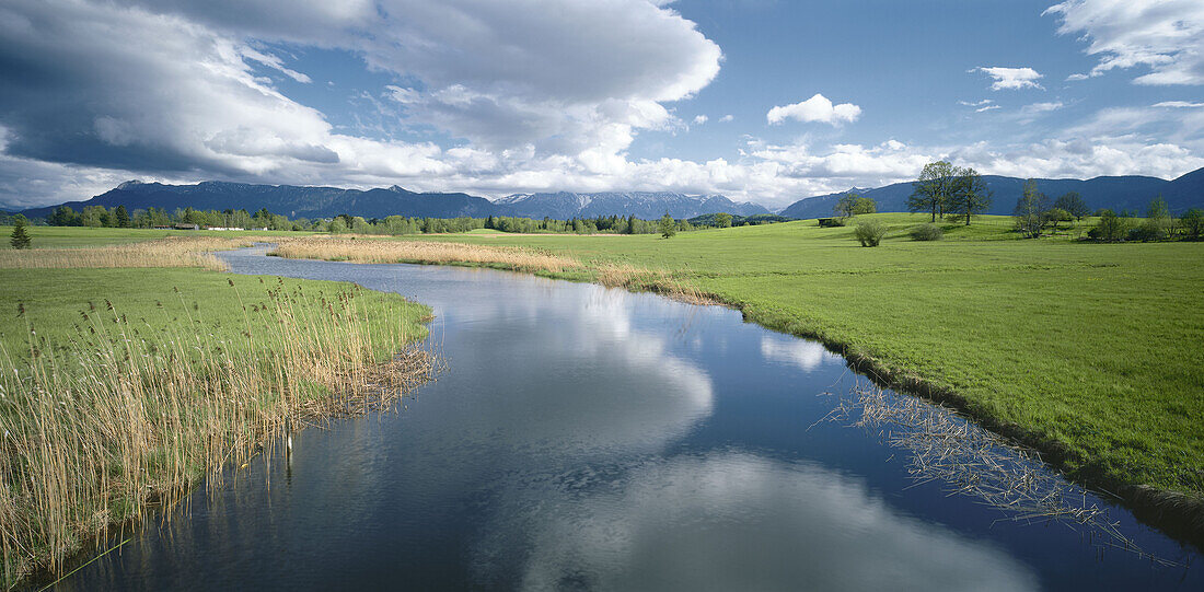 Ach River near Uffing, Blaues Land, Landkreis Garmisch, Upper Bavaria, Germany