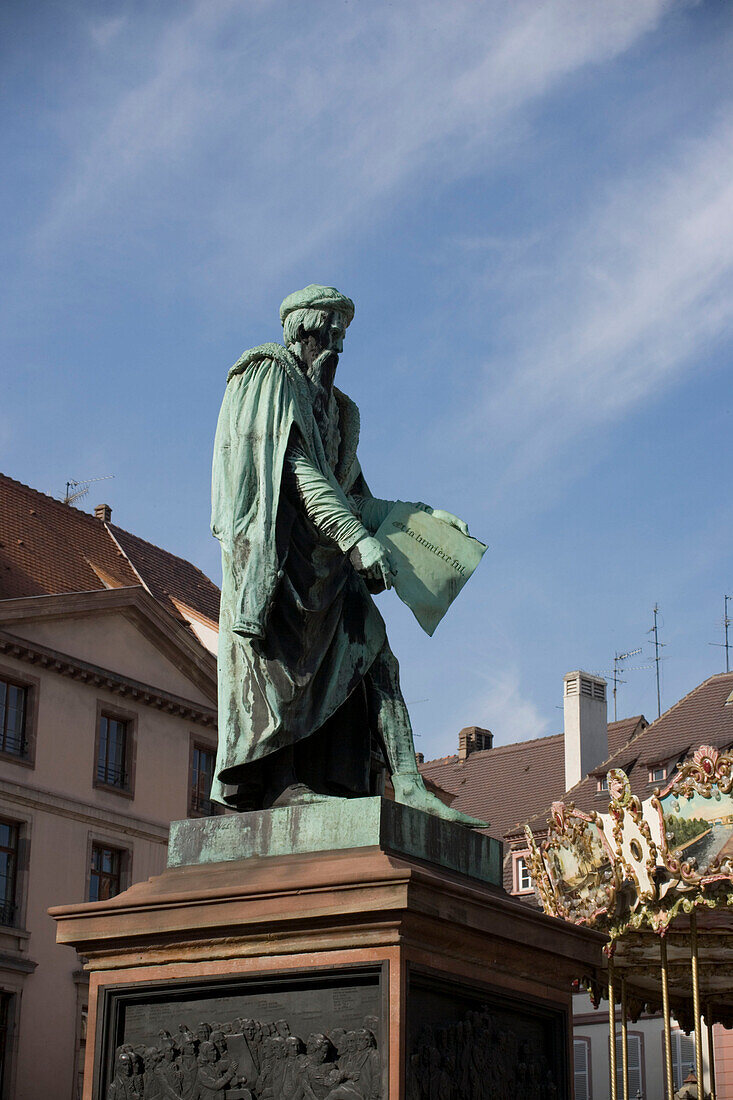 Statue of Johannes Gutenberg, the inventor of the movable type in europe, Statue of Johannes Gutenberg, the inventor of the movable type in europe, at Place Gutenberg, Strasbourg, Alsace, France