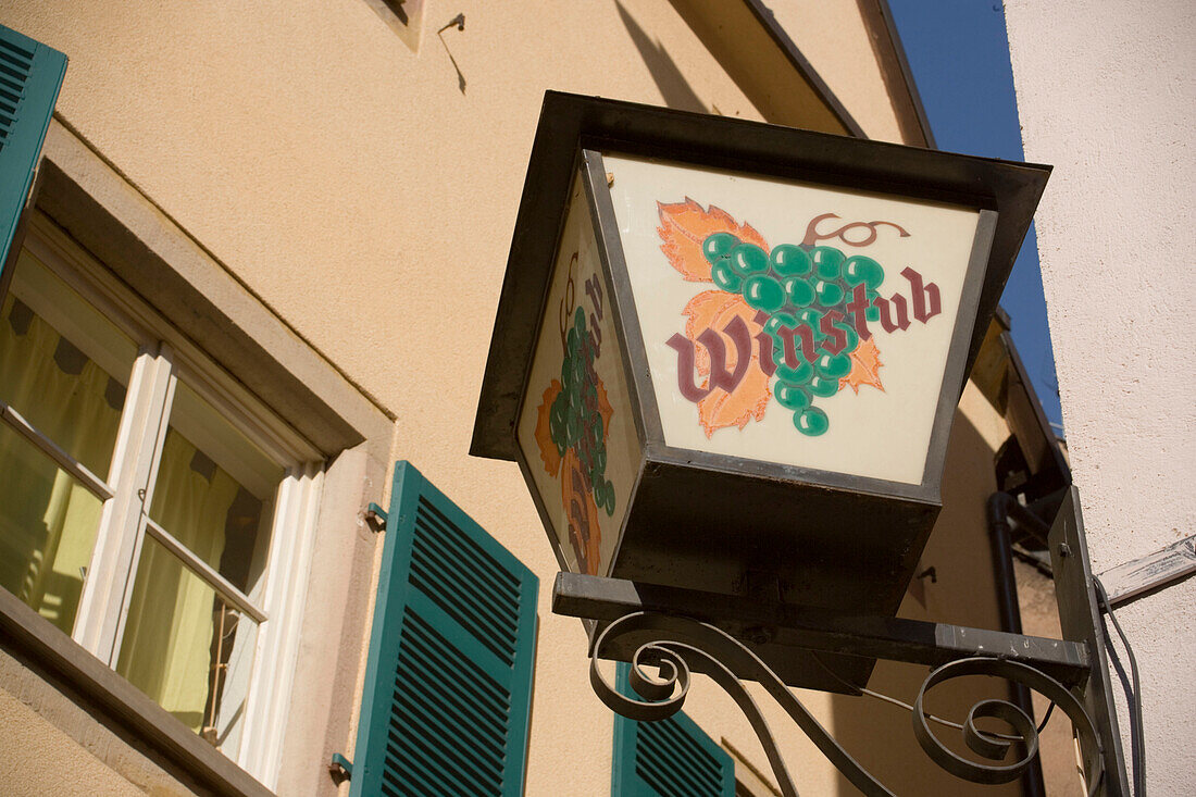 A lantern of a Winstub wine tavern, , Strasbourg, Alsace, France