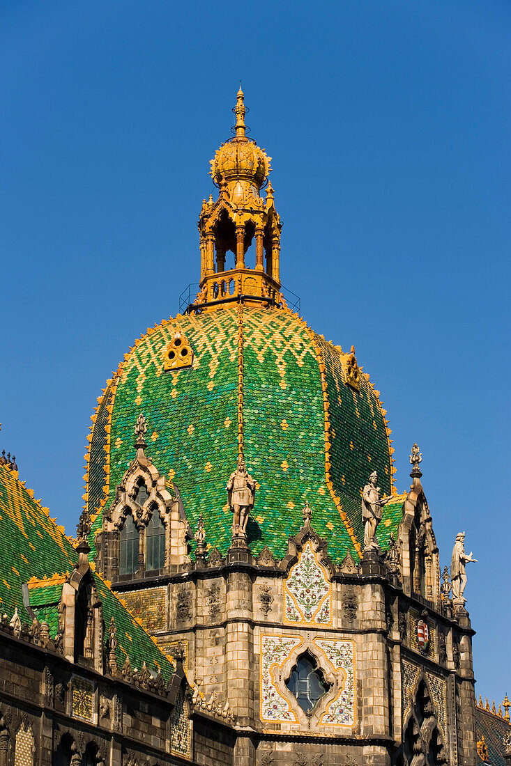 Coloured dome and roof of the Museum of Applied Arts, Pest, Budapest, Hungary