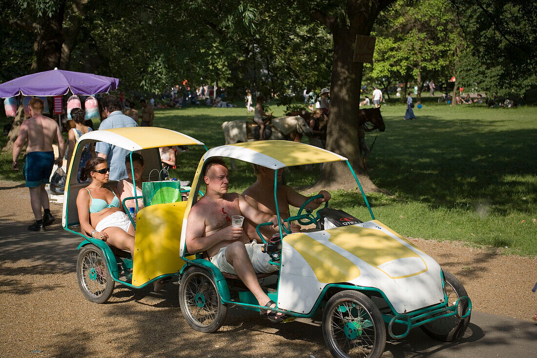 Rent a pedal car on Margaret Island, Rent a pedal car at the wayside on Margaret Island, Budapest, Hungary
