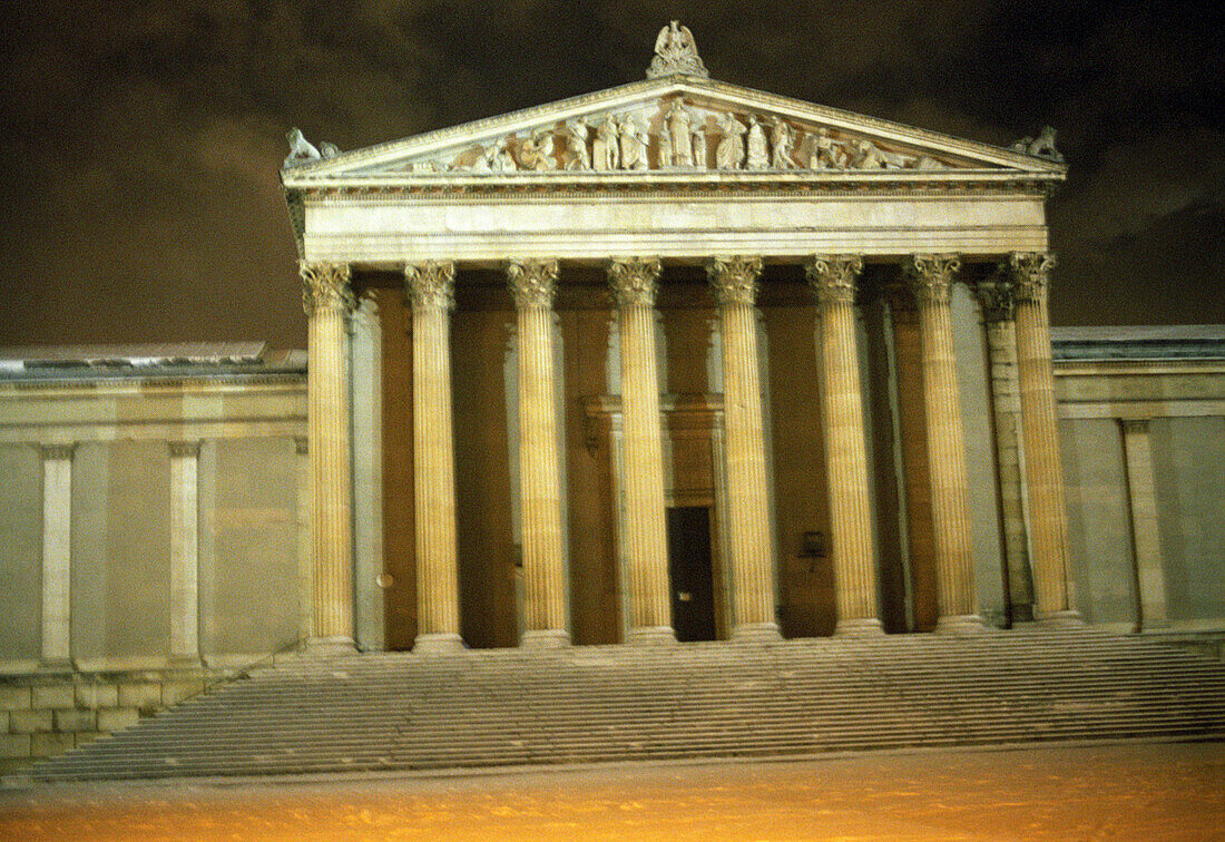 The Glyptothek on the deserted square Koenigsplatz at night, Munich, Bavaria, Germany