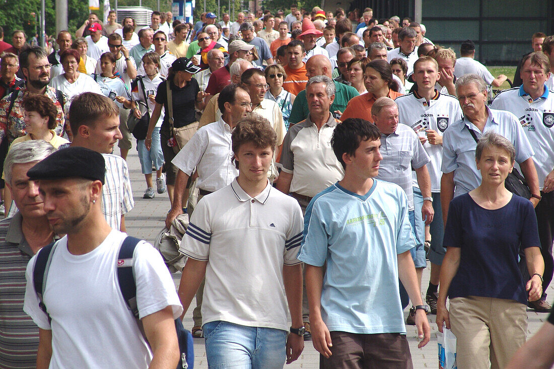 People moving into the Central Stadium Leipzig, World Cup 2006, Leipzig, Saxony, Germany, Europe