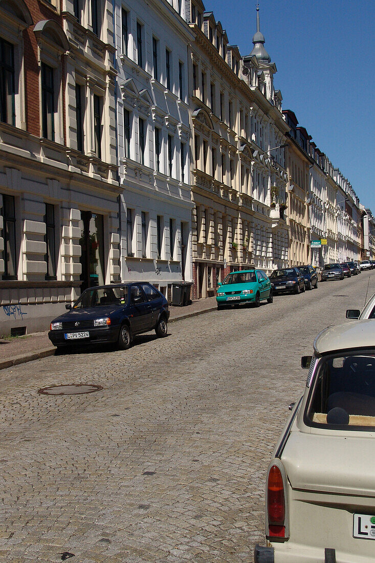 Historischer Straßenzug im Stadtteil Connewitz, Leipzig, Sachsen, Deutschland, Europa