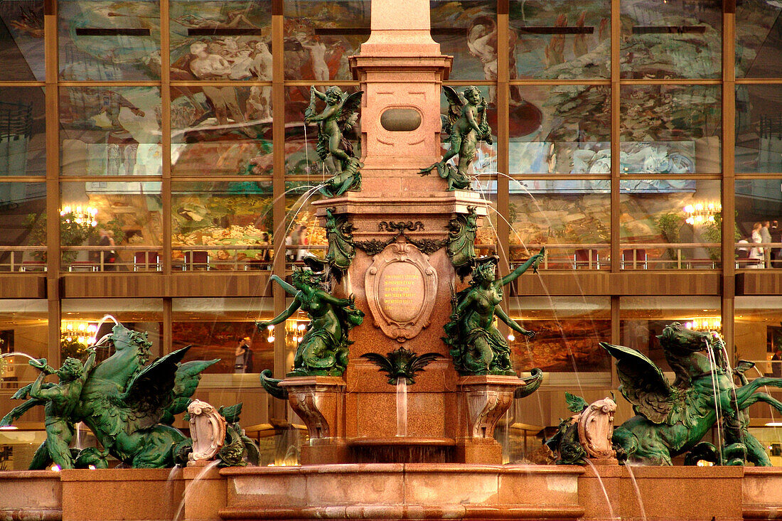 Mndebrunnen vor dem Gewandhaus, Leipzig, Sachsen, Deutschland