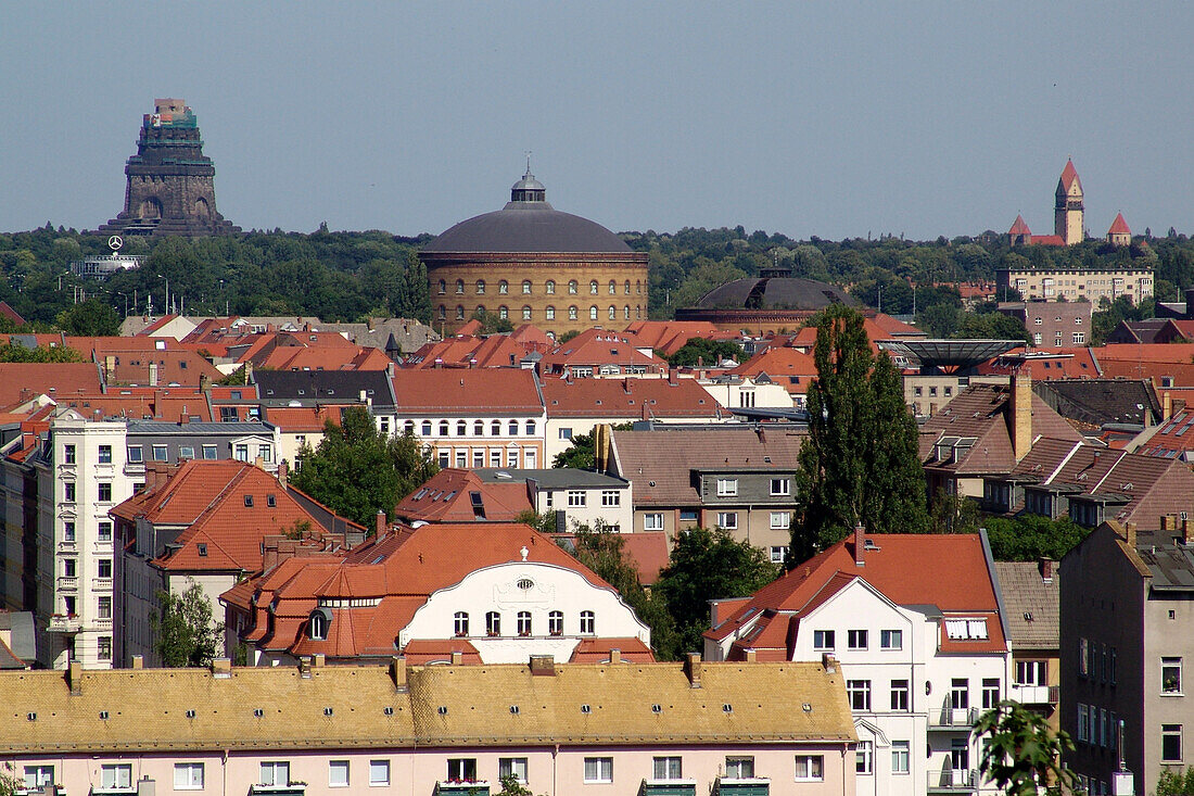 Blick über Häuser der Stadt, Leipzig, Sachsen, Deutschland, Europa