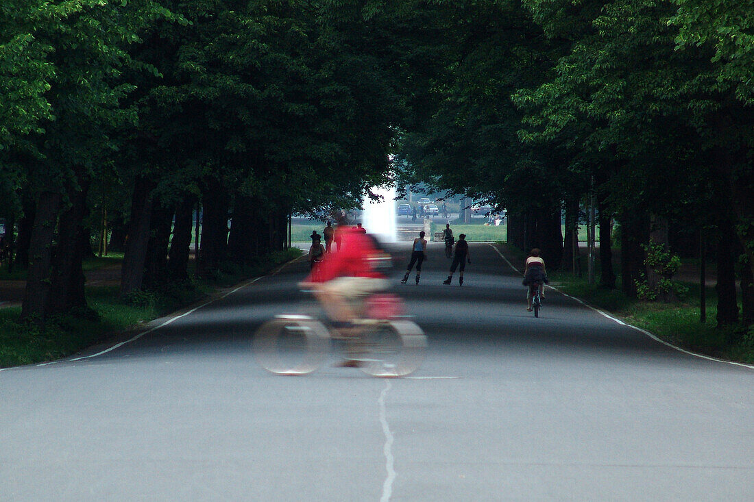 Leipzig, saxony, germany, cyclists inside clara zetkin park