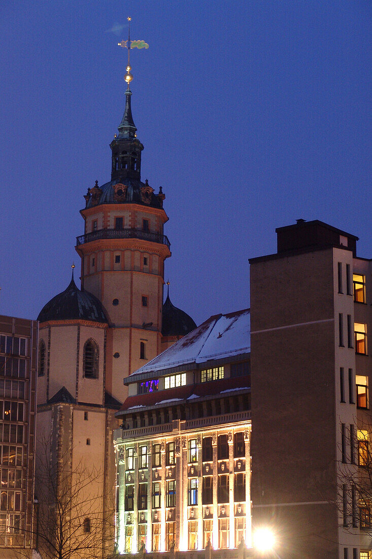 Buildings at the old town in the evening, Leipzig, Saxony, Germany, Europe