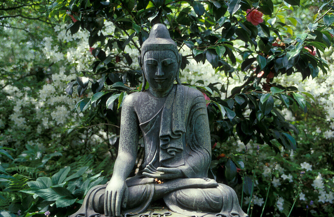 Statue, Japanischer Garten, Leverkusen, Nordrhein-Westfalen, Deutschland