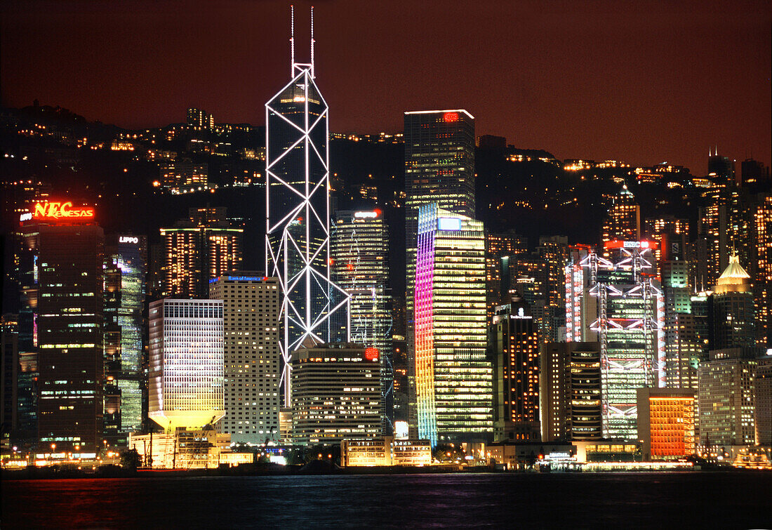 Hongkong skyline by night, Hongkong, China