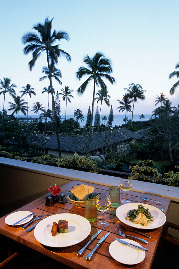 Hotel Hana-Maui Dinner, Ahi Tuna Tower & Nashi Salad, Hana, Maui, Hawaii, USA