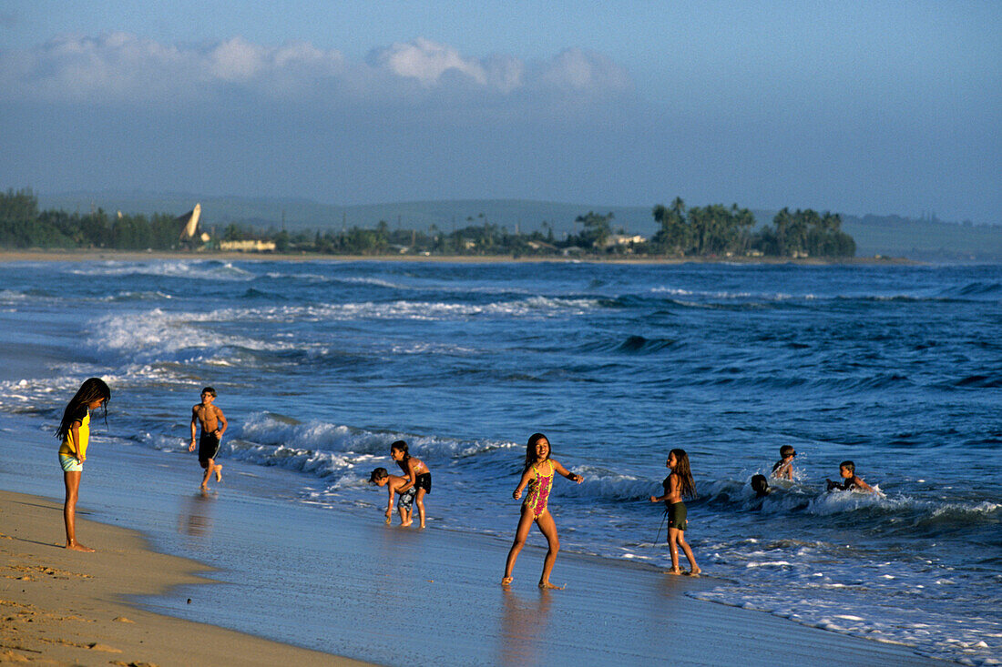 Family Fun at Beach, Kekaha Beach Park, Kekaha, Kauai, Hawaii, USA