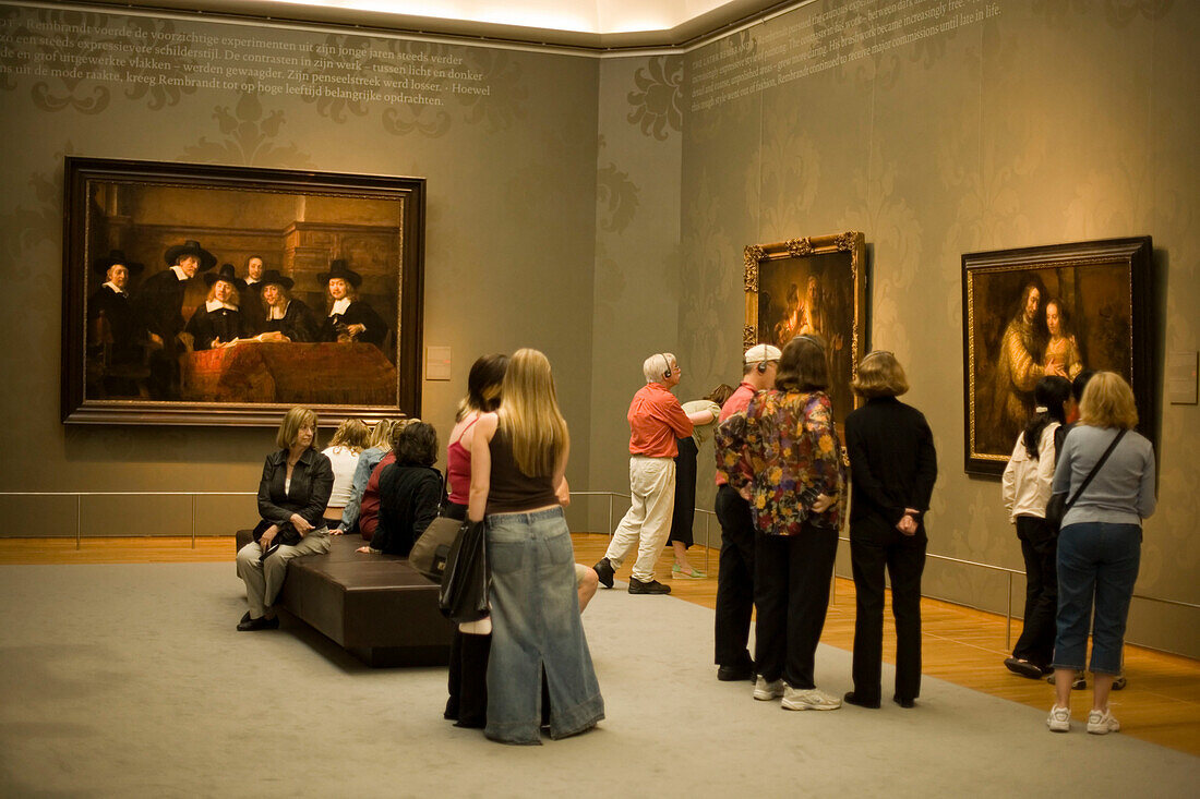 Visitors, Paintings, Rijksmuseum, Visitors looking at serveral paintings at Rijksmuseum, Amsterdam, Holland, Netherlands