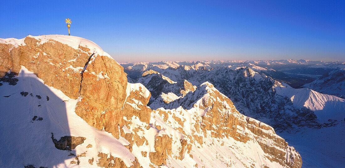 View over snow-covered alps, Upper Bavaria, Germany