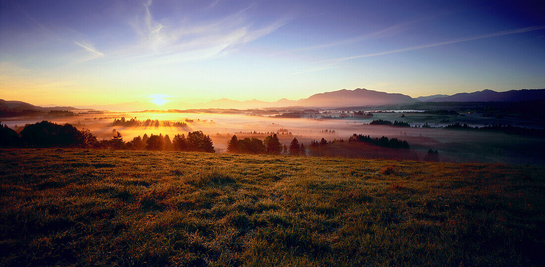 Landschaft, Sonnenuntergang, Blaues Land, Oberbayern, Deutschland
