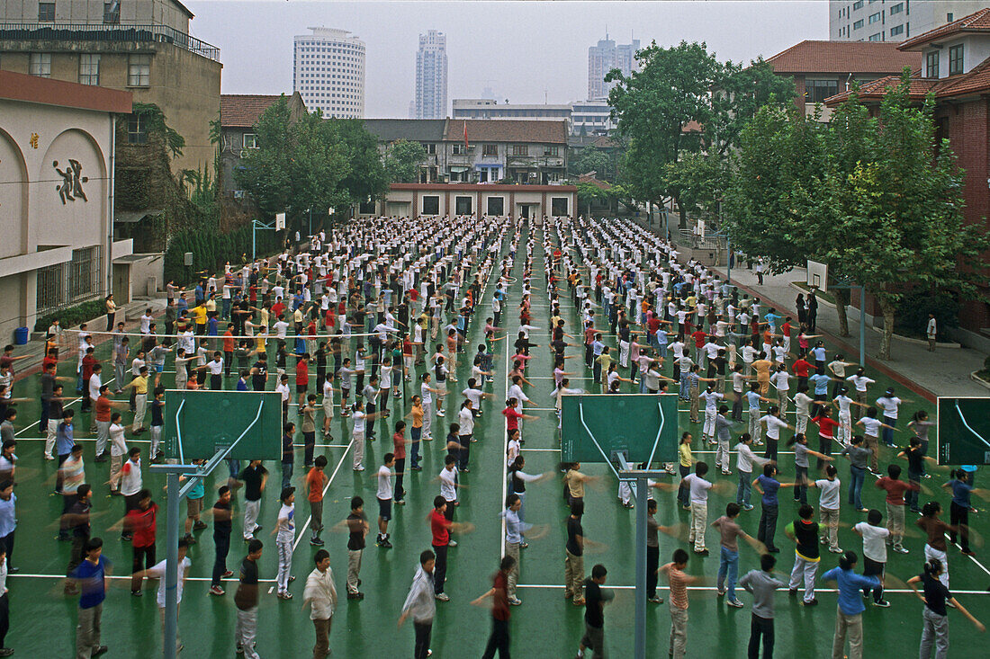 Schoolyard French Concession, French Quarter, morning exercise, outdoor, assembly