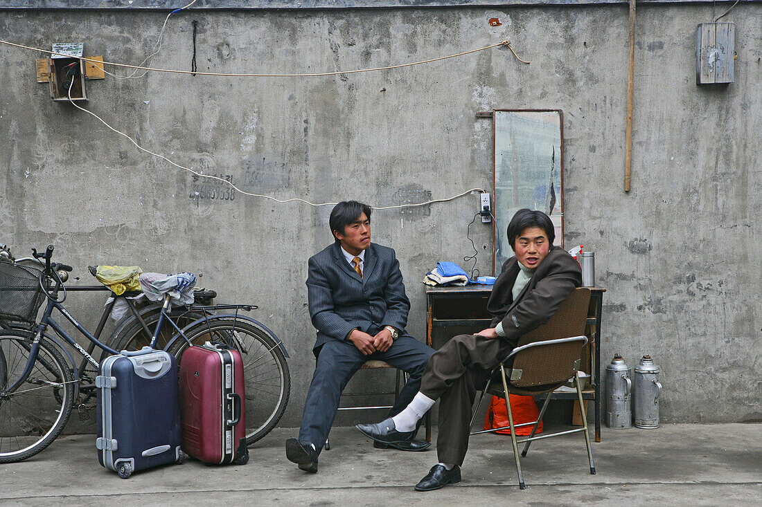 People,street stall, thermos, hawker, suitcase