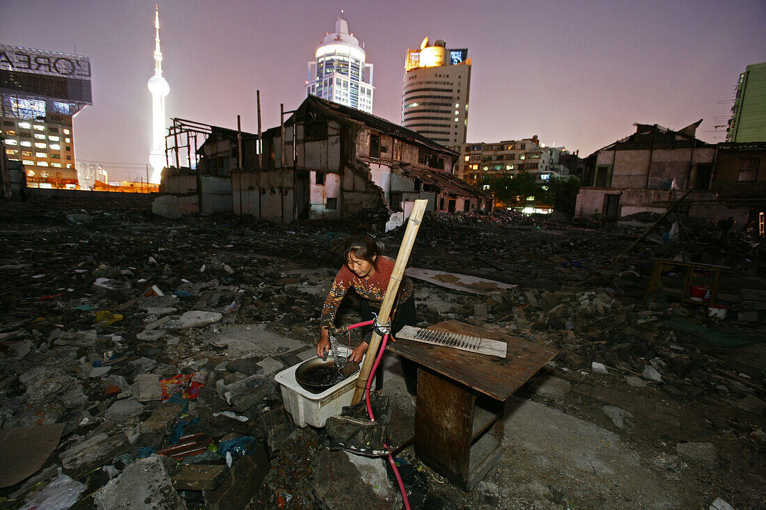 living amongst demolished houses, Hongkou, Shanghai