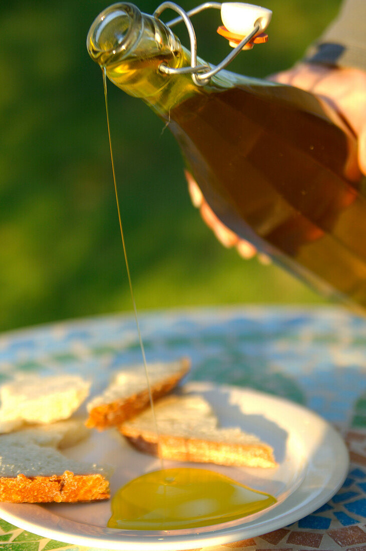 Olive oil with bread, Umbria, Italy