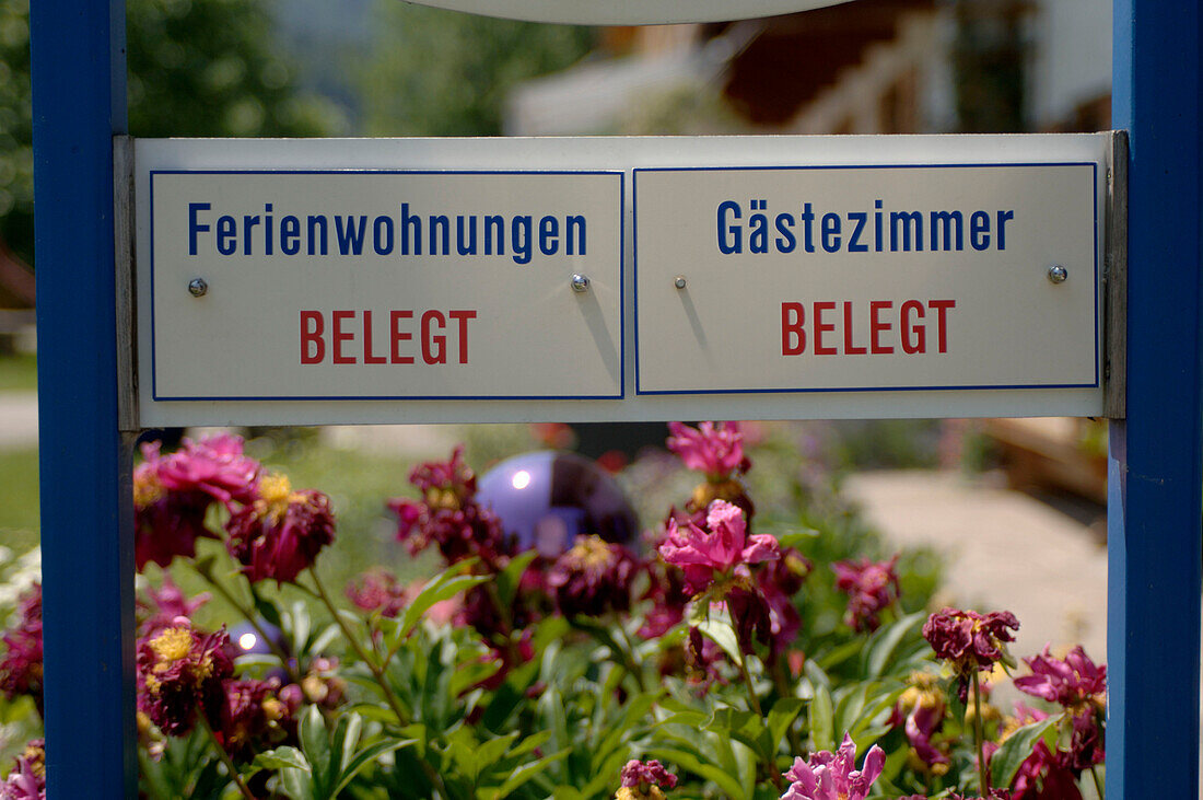 Signs for no rooms available, Germany