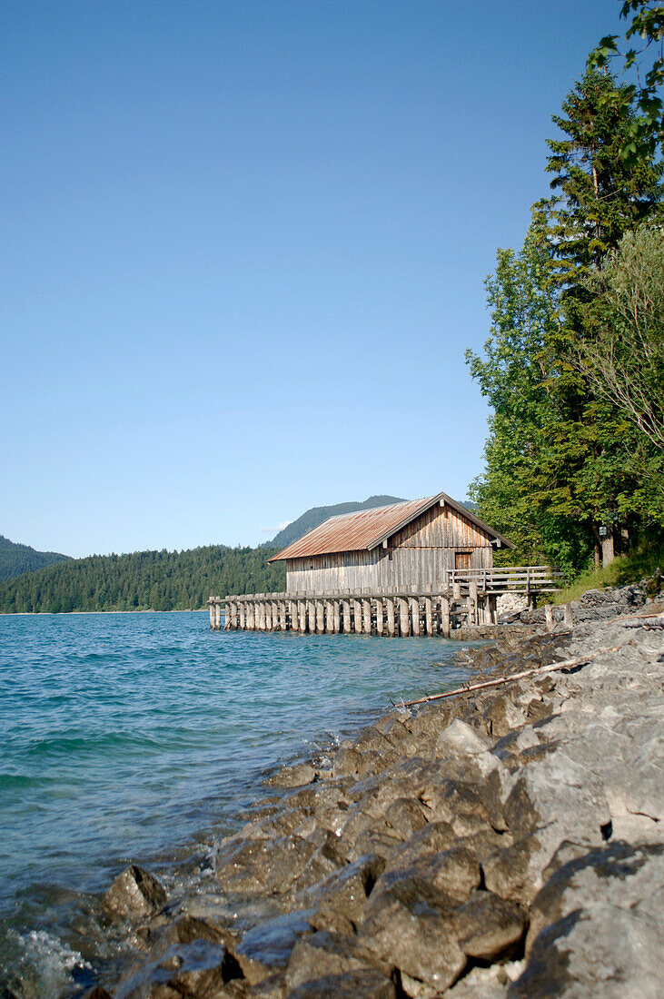 A cabin at the shore of lake Walchensee, Bavaria, Germany