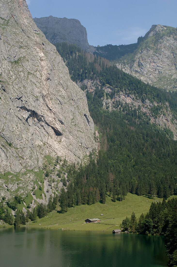 See in den Bergen im Sonnenlicht, Obersee, Berchtesgadener Land, Bayern, Deutschland, Europa