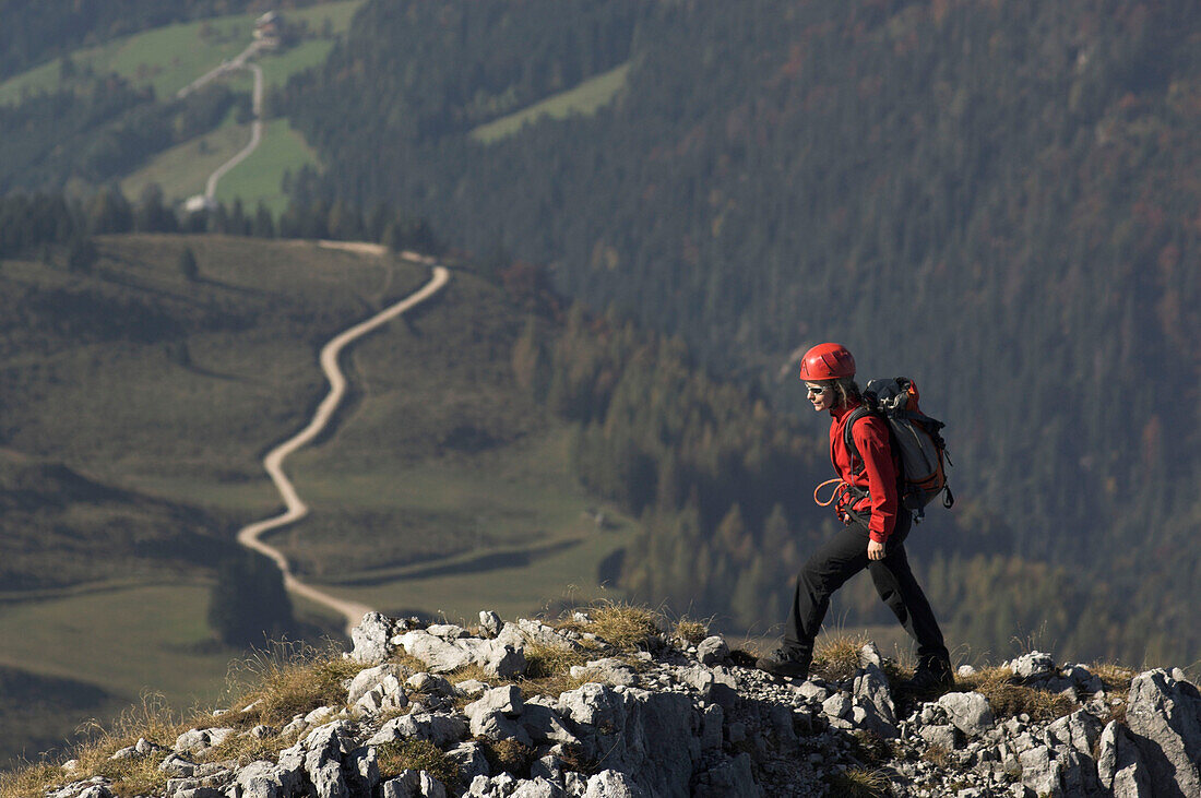 Young female climber on Donnerkogel, Dachstein Mountain, Austria